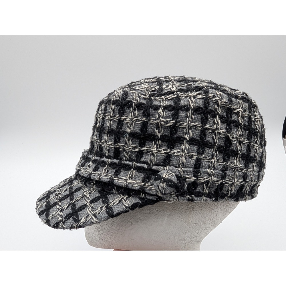 Womens Black Grey Plaid Tweed Newsboy Cap Elastic Barbed Wire Military Cadet Hat
